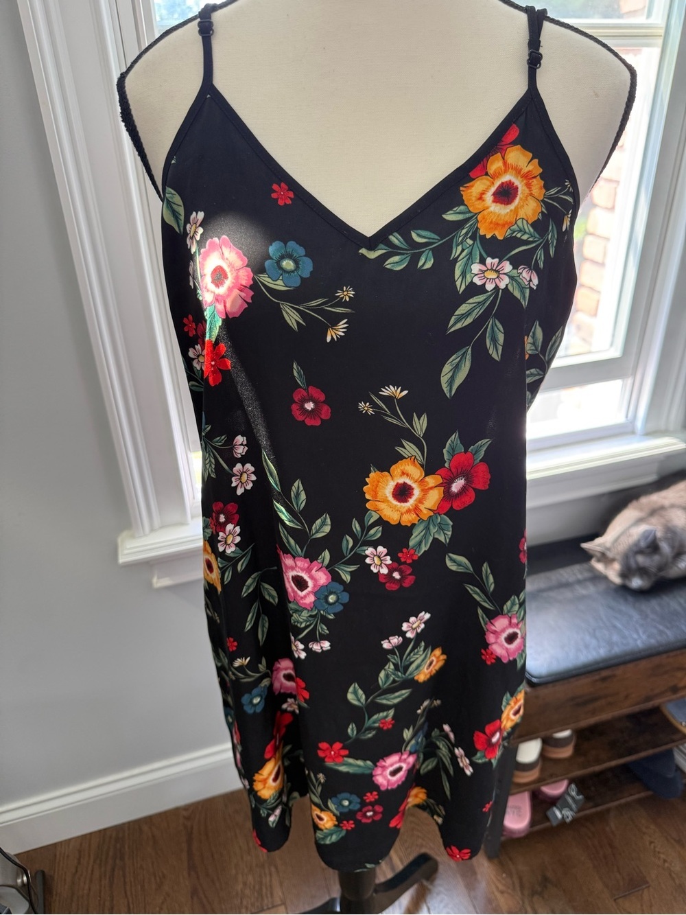 Room Service Drink Champagne Black Floral Slip Chemise with V-Neck Size XS